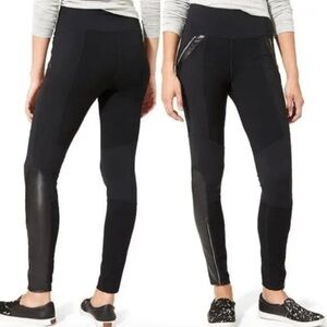 Athleta Ponte Luxe Black Faux Leather Accent Legging Women's Size Large